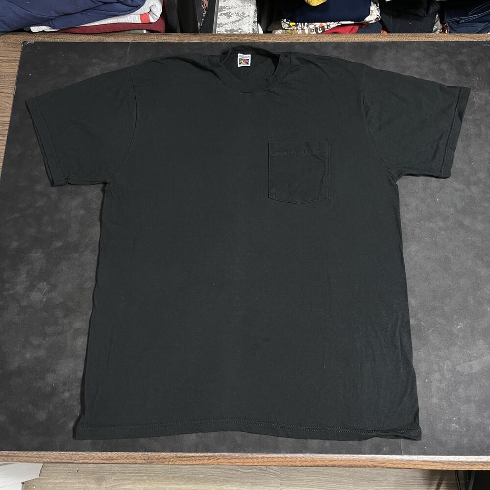 Fruit Of The Loom Selvedge Pocket Shirt Vintage Black Blank Cotton Crewneck Tee